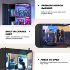 VersionTECH. Glass Display Cabinet with RGB Lights, 5-Tier Curio Cabinets with Glass Doors for Collectibles, Display Case with Adjustable Shelves, Human Sensor, Charging Station, Mirror Backing, Black