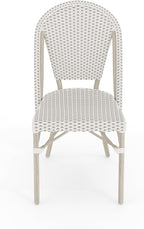 Martha Stewart Lily Pond Indoor-Outdoor Stackable Aluminum Bistro Chair with Gray Woodgrain Frame Finish and White/Gray Woven Rattan Backrest and Seat
