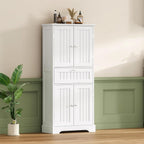 ChooChoo 51" H Tall Bathroom Floor Cabinet, Modern Bathroom Storage Cabinet with Drawer and Adjustable Shelves, Freestanding Kitchen Pantry Cupboard with 4 Doors for Living Room, White