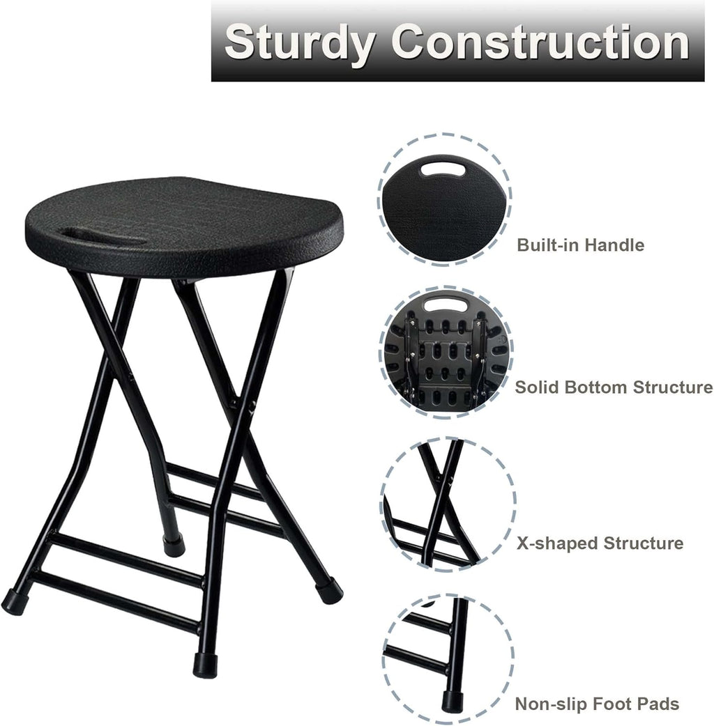 COOZMENT Folding Stool with Handle, Folding Chair,Folding Bar Stool with Non-Slip Feet,Indoor and Outdoor Foldable Stool for Adults(13"×11.5"×18")