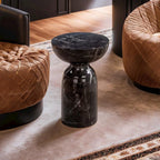 Furnifact Black Marble Side Table in Concrete, Handmade by Artisans for a Stylish Addition to Any Living Room, Ships Fully Assembled