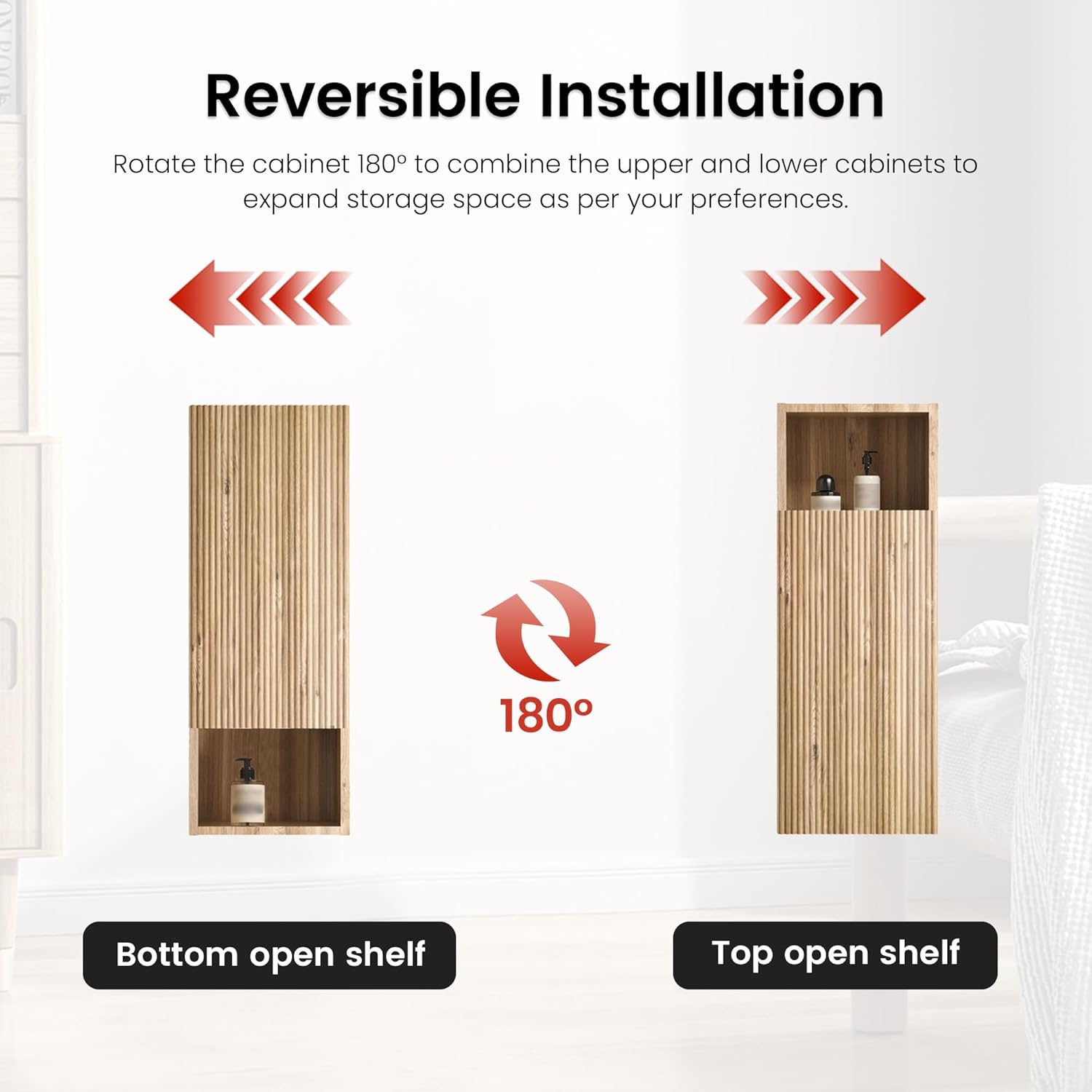 12" Floating Bathroom Storage Cabinet, Modern Bathroom Wall Cabinets with Soft-Closing Door & Open Shelf, Bathroom Side Cabinet for Small Spaces, Apartment, Rough Oak