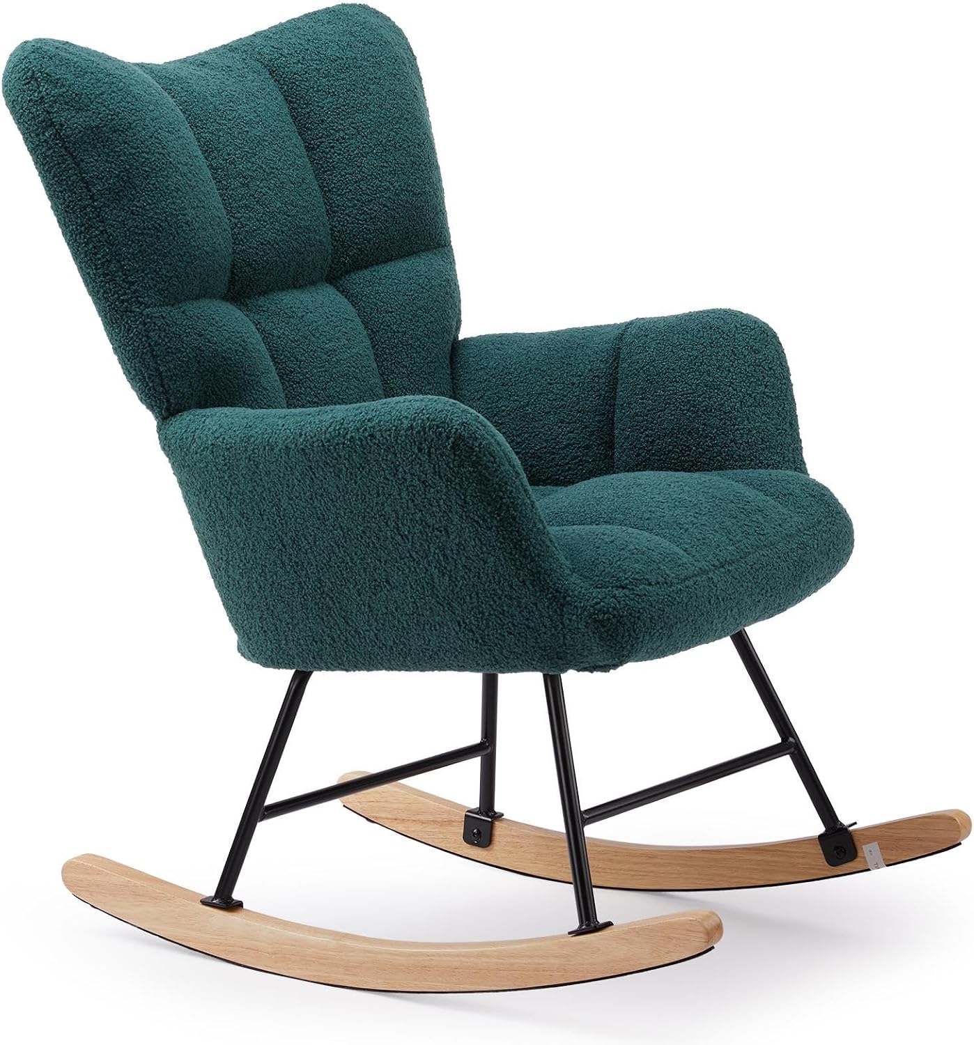 Rocking Chair Nursery Glider Recliner, Teddy Upholstered Nursing Chairs with Soft Seat Cushion Comfortable Armrests High Backrest for Bedroom Reading Living Room, Easy Assembly, Green