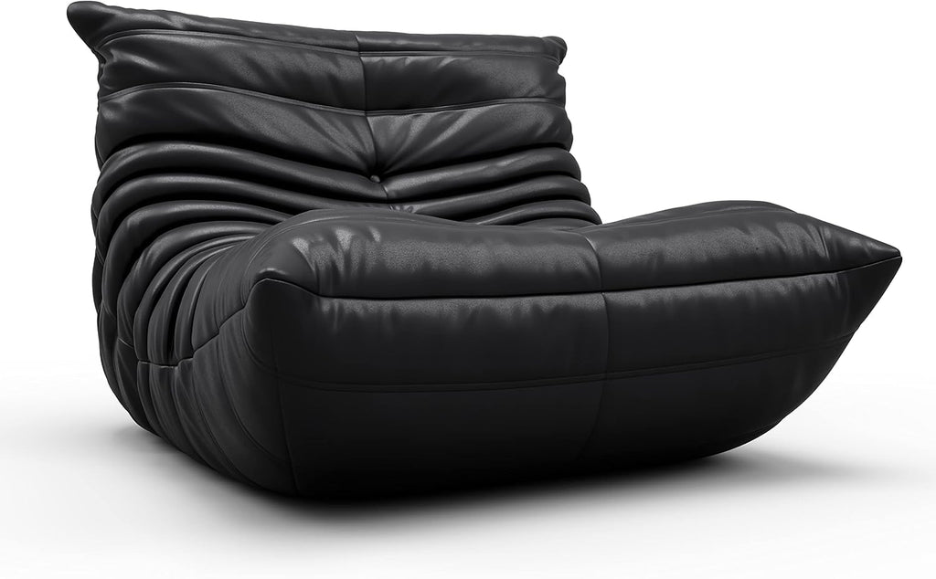 High-end Uncompressed Togo Bean Bag Chair for Adults, Memory Foam Floor Sofa Couch with Soft Fabric, Comfy Fireside Lounge Chair for Living Room, Bedroom, Apartment Microfiber Leather Black