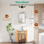 TokeShimi 16x24 Recessed Medicine Cabinet with Mirror Surface Mounted, Metal Beveled Mirror with Storage for Bathroom Vanity, Aluminum Black Medicine Cabinet Mirrored