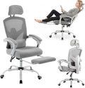 Ergonomic Office Chair with Footrest, Comfortable Desk Chair Gaming Chair with Leg Rest, Swivel Mesh Desk Chair with Headrest and Lumbar Support for Home, Office, Work, Study, Grey