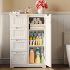 Gizoon Small Pantry Storage Cabinet with Door and Shelves, 33'' Kitchen Pantry Freestanding Wooden Bathroom Storage Cabinet with 4 Drawers for Kitchen and Dining Room, White, Painted