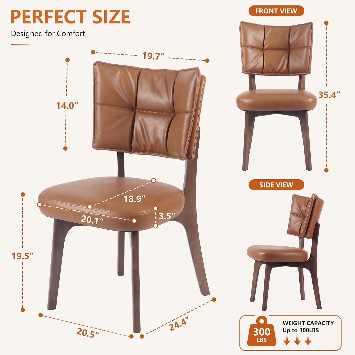 YOUNIKE Modern Dining Chairs, Upholstered Kitchen & Dining Room Chairs with Double-Layer Backrest, Wood Legs, Ergonomic Cushion Seat, (PU Leather Seat, Brown, Set of 4)