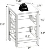 SEJOV Side Table for Living Room, White End Table with 3-Tier Storage Shelves X-Design Night Stand for Small Spaces Farmhouse Wooden Nightstand for Bedroom Bed Side Office
