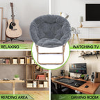 Magshion Folding Saucer Chair for Adults with Ottoman, Circle Reading Chair for Bedroom, Living Room & Dorm, Furry Comfy Accent Seat with Metal Leg & Thick Padded for Small Spaces (Grey, 2 Pack)
