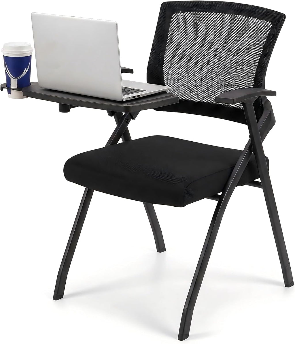 Folding Training Chair with Tablet Arm & Cup Holder – Space-Saving Nesting Chair for Conference Room, Classroom, School, Seminar, Office Meeting