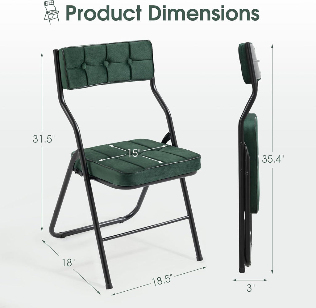 Padded Folding Chairs Set of 4, Heavy Duty Folding Chairs with Cushion, Portable and Comfortable Sets for Dining, Office, Party, Card Table Green