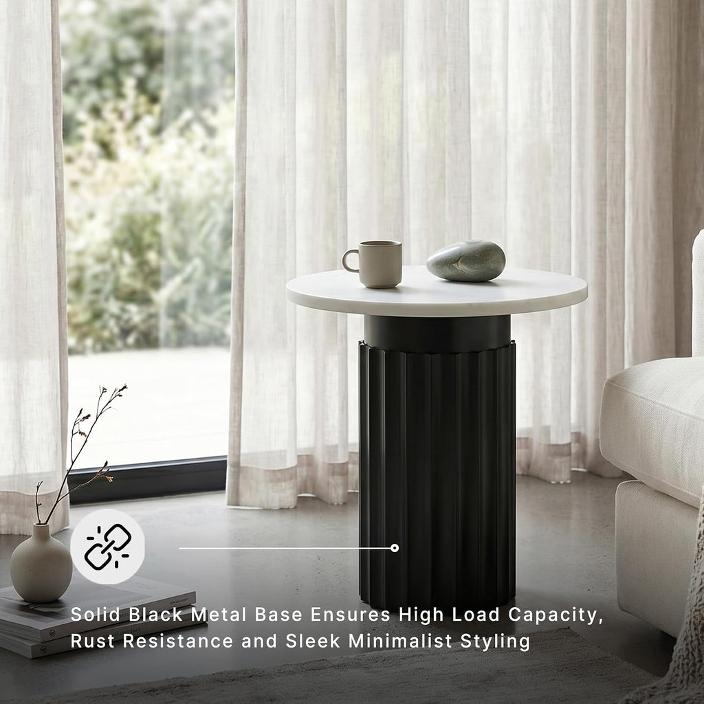 Signature Design by Ashley Wainstone Contemporary Accent Table wih Fluted Pedestal, White & Black