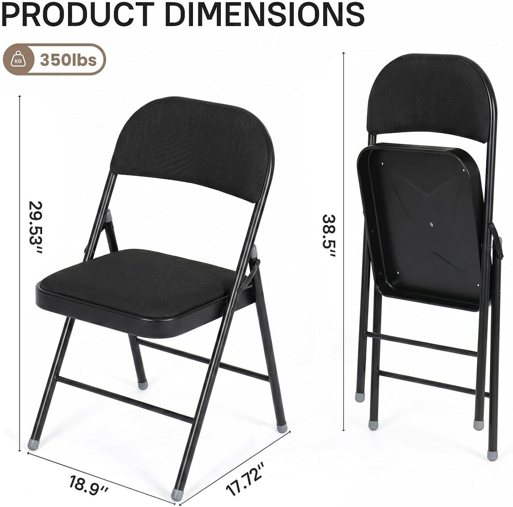 6 Pack Folding Chairs, Fabric Folding Dining Chair Set with Padded Cushion and Back, Indoor Outdoor Folding Chair Set for Home Office Parties Events Wedding