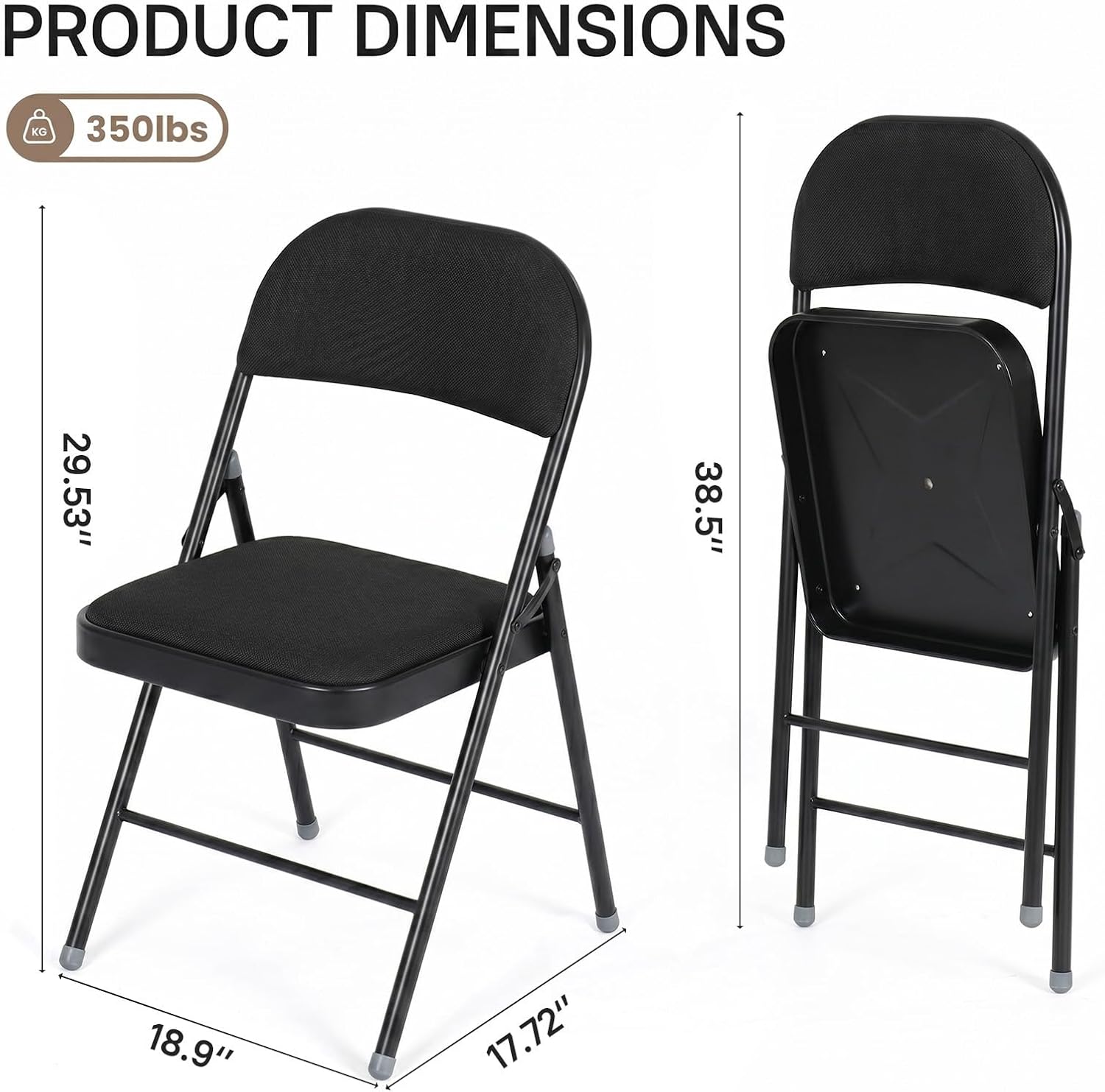 6 Pack Folding Chairs, Fabric Folding Dining Chair Set with Padded Cushion and Back, Indoor Outdoor Folding Chair Set for Home Office Parties Events Wedding