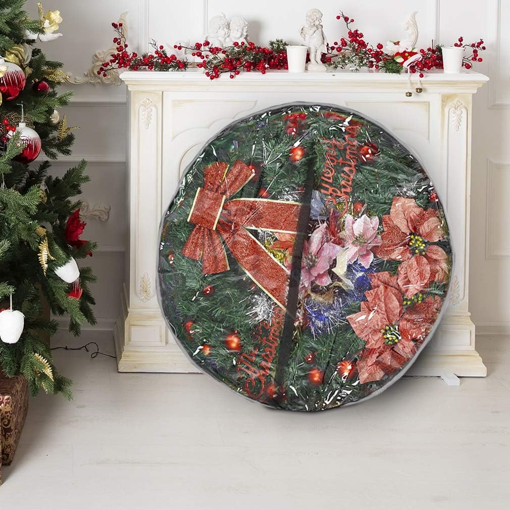 Christmas Wreath Storage Bag 48" with Clear Window | Extra Large Garland Xmas Wreath Container | Durable 600D Oxford Material | XL Huge 48” Holiday Wreath Bags Box (Black)