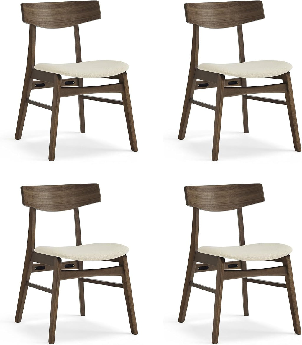 KISLOT Wooden Dining Chairs Set of 4, Upholstered Modern Dining Room Chairs, Mid Century Oak Kitchen Chairs with Curved Wood Backrest for Farmhouse, Restaurant, Café (Cream Fabric & Walnut Color)