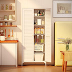 74" H Tall Kitchen Pantry Cabinet with Louvered Doors, Metal Storage Cabinet with 5 Adjustable Shelves, Large Cupboard for Dining Room, Kitchen, Living Room, White, Assembly Required