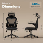 Ollega Ergonomic Office Chair with Memory Foam Seat, Computer Desk Chair | 3.5" Memory Foam Cushion, 3D Adjustable Headrest, Lumbar Support, Flip-Up Armrests, Breathable Mesh, 330LBS Weight Capacity