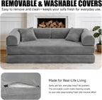 79'' Convertible Sofa Bed, Boneless Couch-in-a-Box, Corduroy Floor Futon Loveseat Sleeper, 26'' Deep Seat, Removable Machine-Wash Covers, No Assembly, 2 Pillows, Light Grey