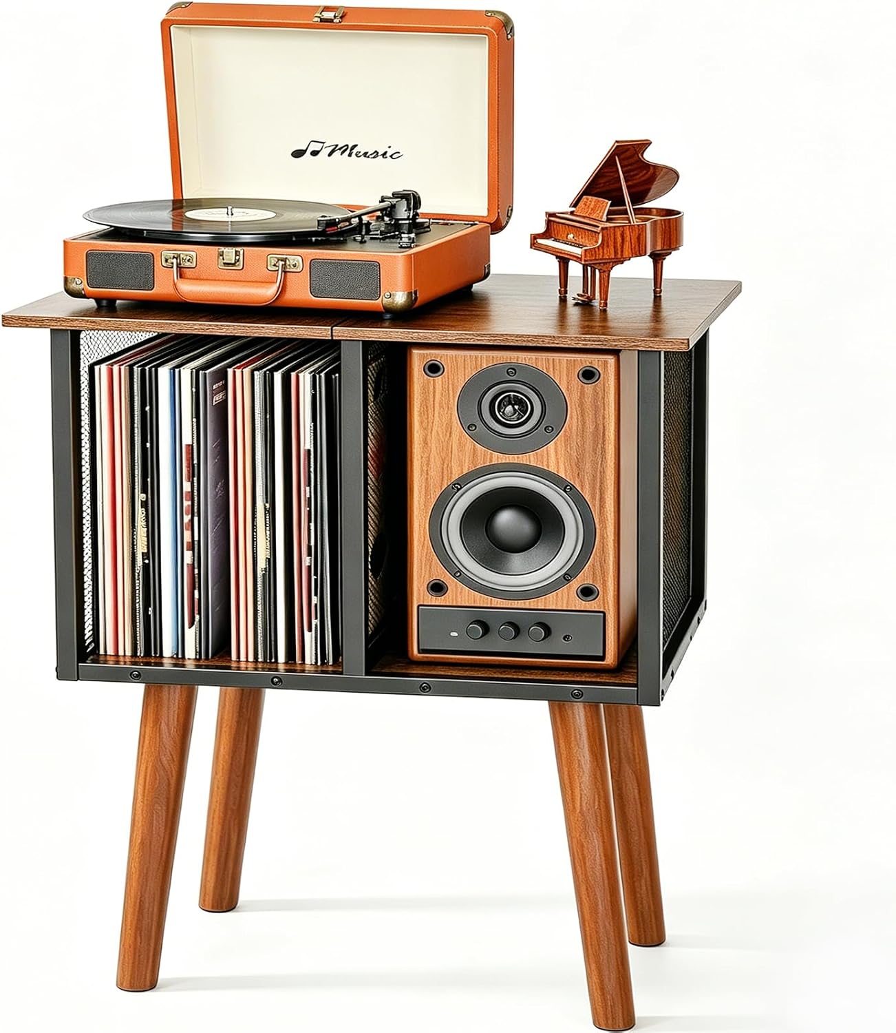 Record Player Stand, Vinyl Record Storage, Mid-Century Modern Record Holder Record Table, Vintage Vinyl Records Shelf Unit, Small Vinyls Organizer Records Cabinet, Album Storage for Vinyl Records