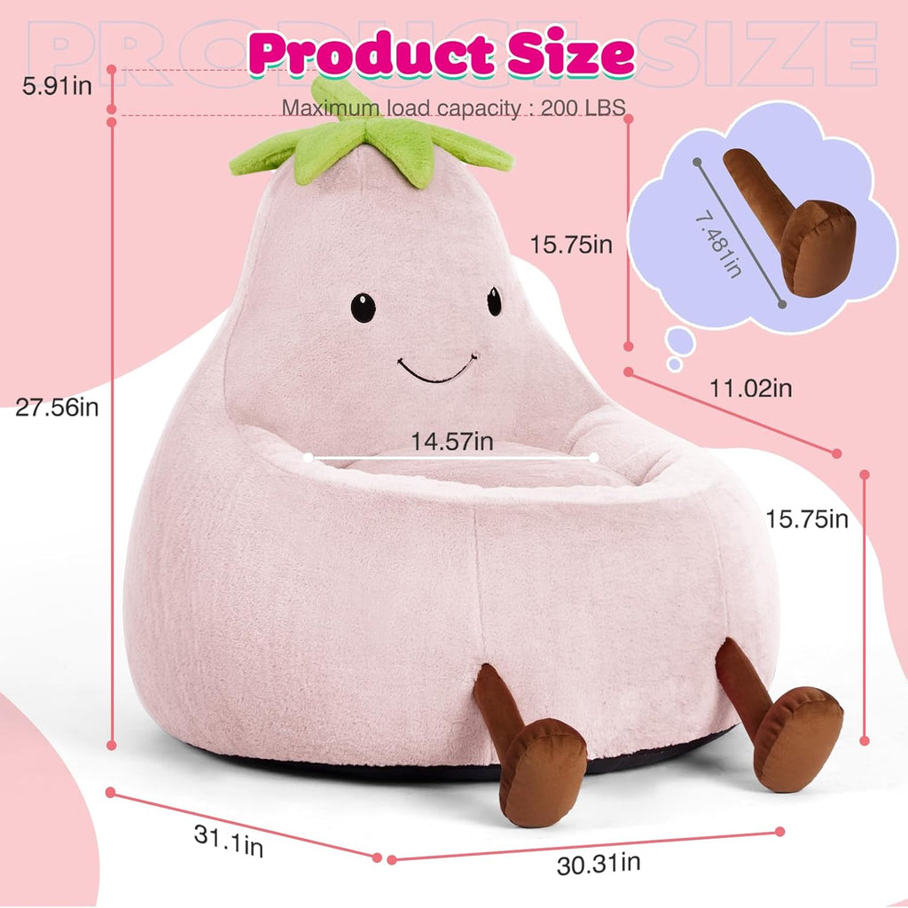 DUMOS Kids Bean Bag Chair, Stuffed Toddler Couch with Faux Rabbit Fur Cover for Teens & Kids, Comfy Lazy Sofa Chair for Reader, Living Room, Bedroom, Aged 4-12 Years, 31 Inch, Pink