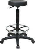 Work Smart Office Star ST217 Thick Padded Vinyl Seat Backless Drafting Stool with Adjustable Footring, 23-33", Black