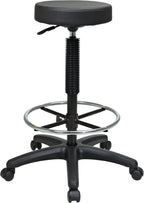 Work Smart Office Star ST217 Thick Padded Vinyl Seat Backless Drafting Stool with Adjustable Footring, 23-33", Black