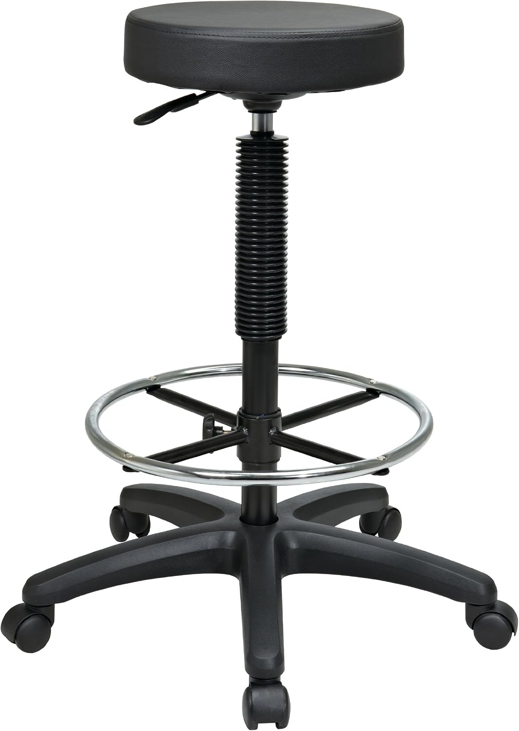 Work Smart Office Star ST217 Thick Padded Vinyl Seat Backless Drafting Stool with Adjustable Footring, 23-33", Black