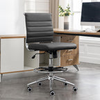 Okeysen Drafting Chair Armless Desk Stool, 400 LBS Ergonomic Leather Tall Office Chair with Adjustable Foot Ring, Modern Standing Desk Chair with Ribbed Mid Back, Swivel Rolling Drafting Stool.