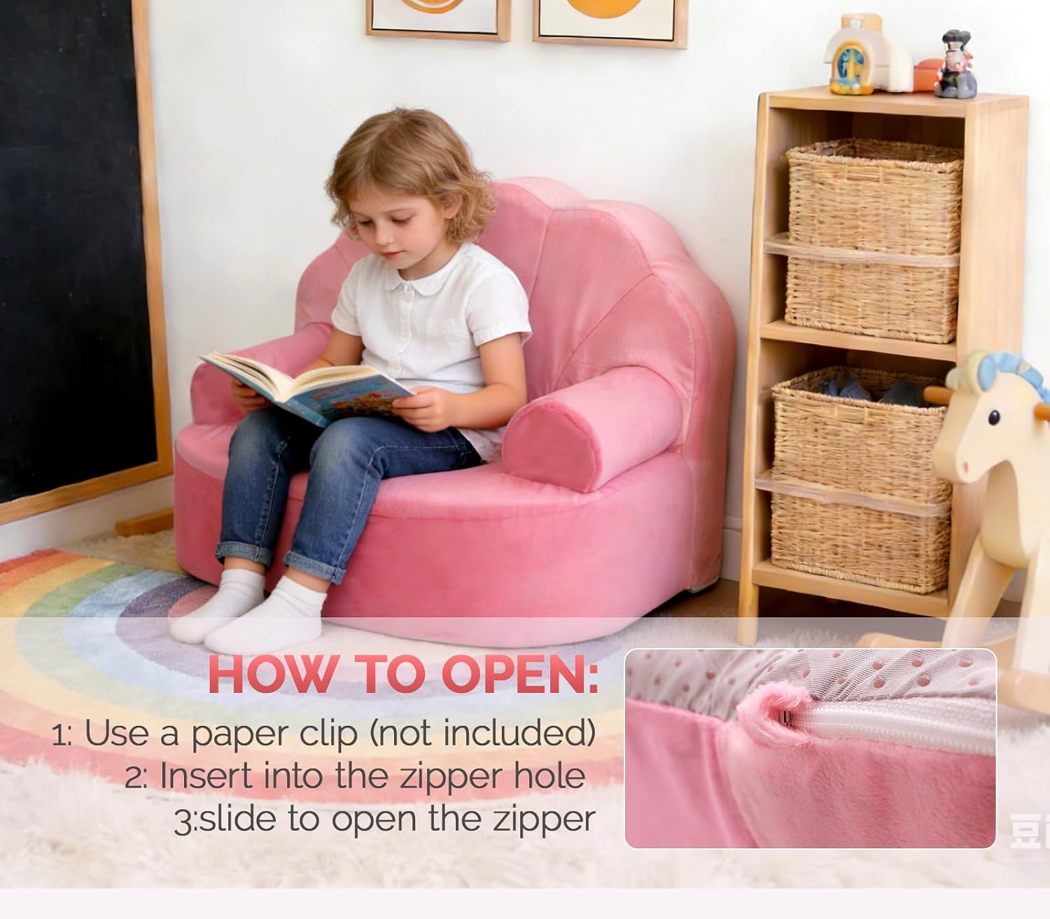 Snuggly Toddler Chair, Soft Kids Sofa, Cozy Kids Chairs Comfy for Toddlers 1-3, Plush Child Seat with Carry Handle