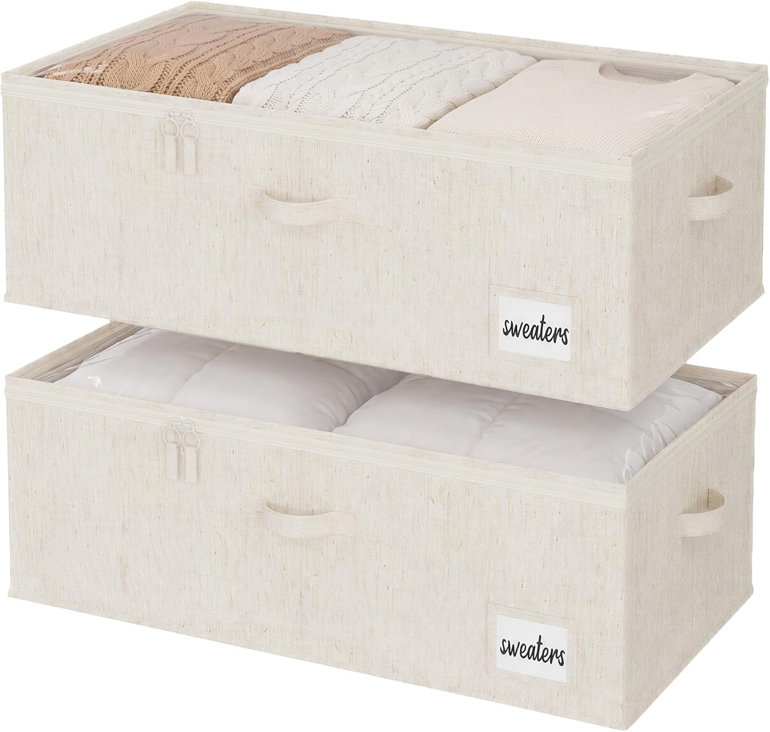 StorageWorks Under Bed Storage Bins, 10" Underbed Storage Containers with Clear Lid, Handles and Label Holder, 20.5 Gallon Storage Box for Clothes, Bedding, Blankets, Shoes, Baby Clothes, 2 Pack