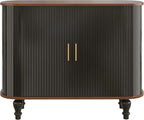 LUMISOL 39" Mid-Century Modern Fluted Wine Bar Cabinet, Wine and Coffee Bar Cabinet with 6-Bottle Wine Rack and 3 Glass Holders, Large Storage Drawer and Side Hidden Storage, Black