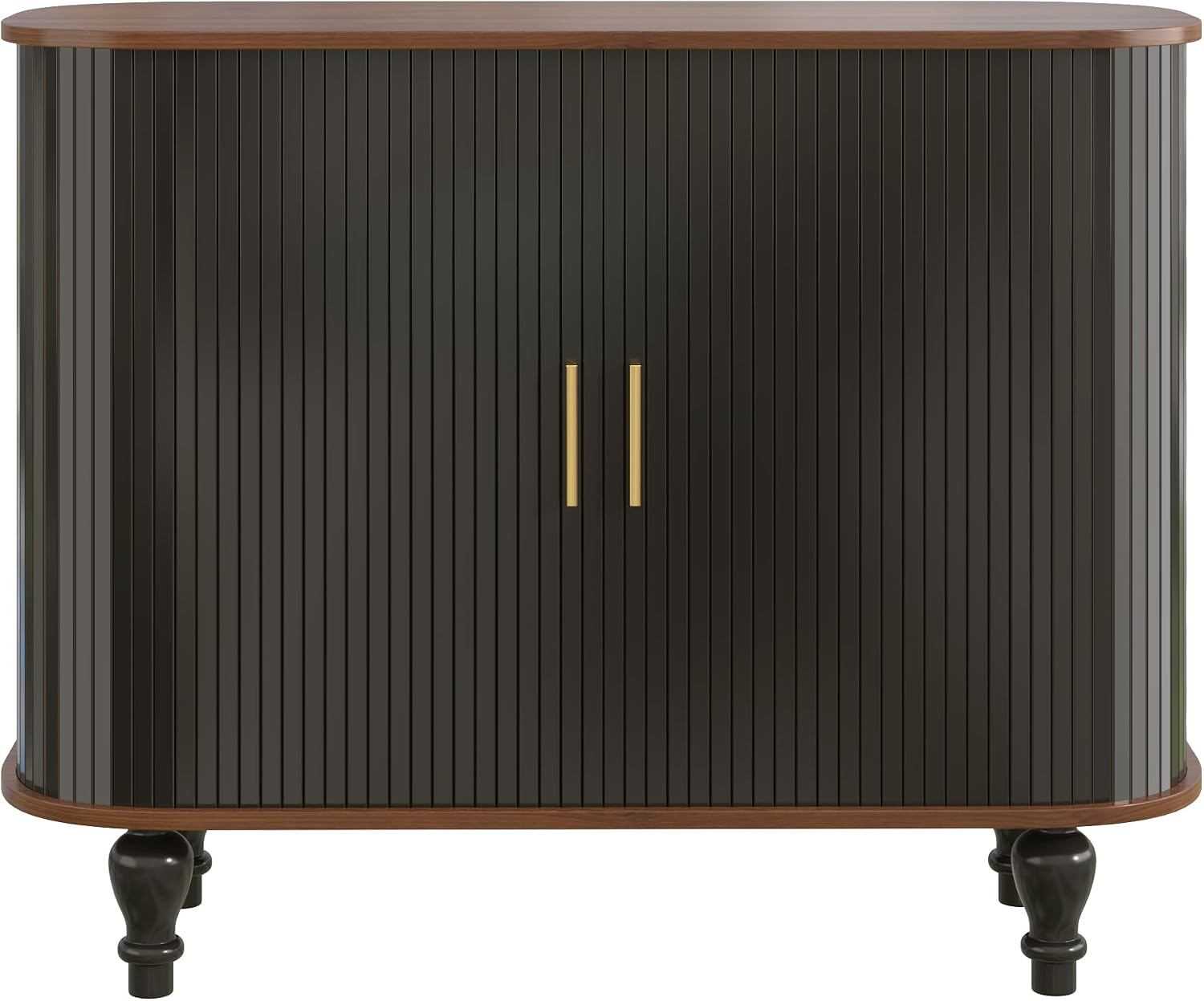 LUMISOL 39" Mid-Century Modern Fluted Wine Bar Cabinet, Wine and Coffee Bar Cabinet with 6-Bottle Wine Rack and 3 Glass Holders, Large Storage Drawer and Side Hidden Storage, Black