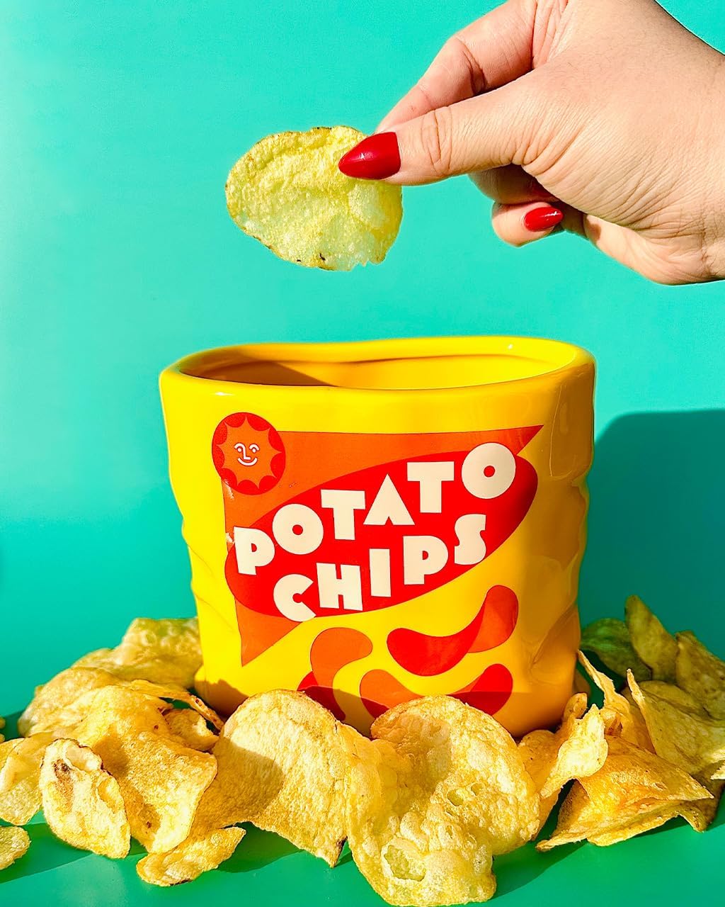 ban.do Vintage Inspired Potato Chips Bag Vase, Decorative Ceramic Vase, Large Flower Vase, Unique Potato Chip Decor for Home/Kitchen/Office