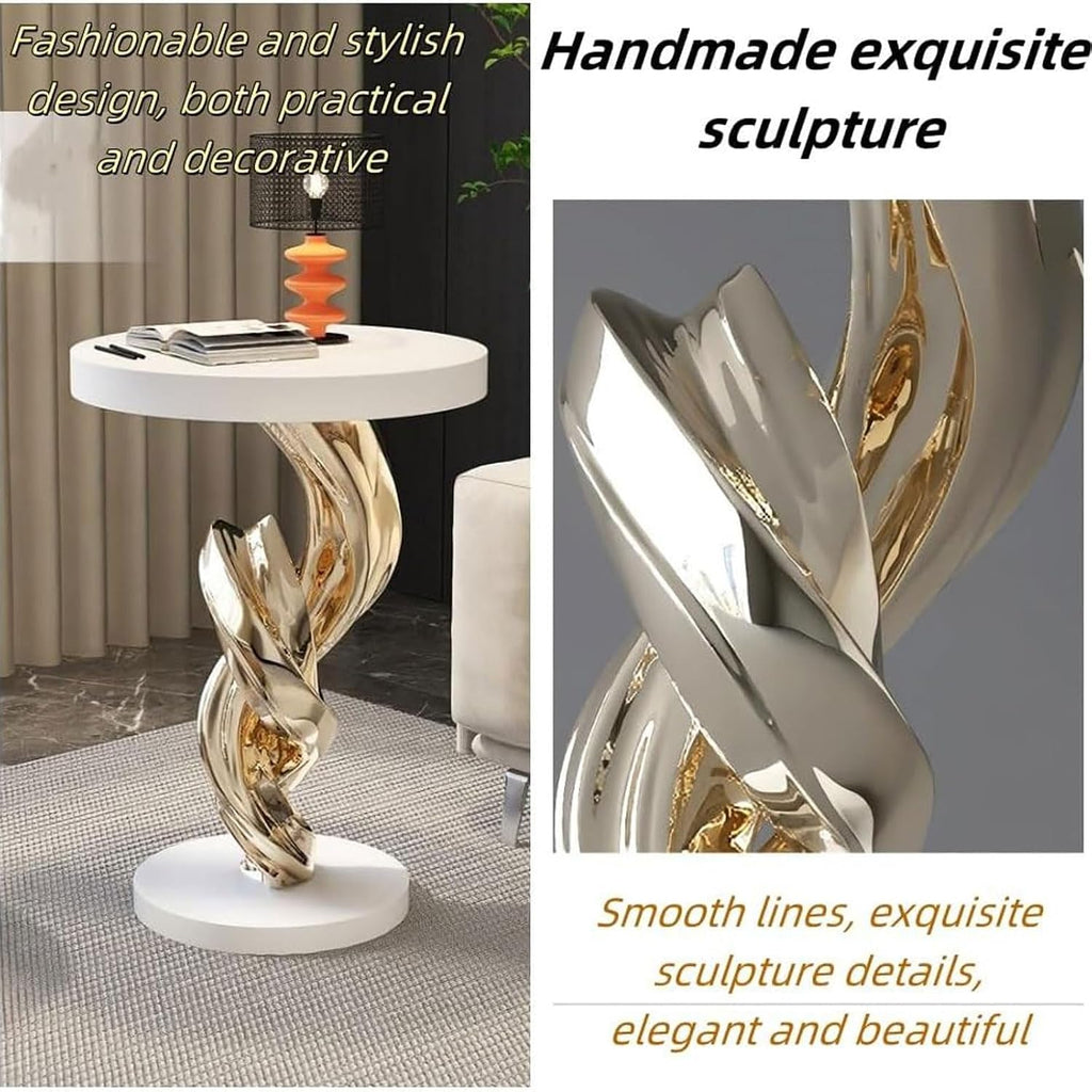 Modern Simple End Side Table,Abstract Art Side Table,Bedside Tables for Small Spaces,Resin Sculpture Side Tables,Elegant Nightstand,Sculpture Accent Bedside Tables for Living Room,Bedroom,Gol