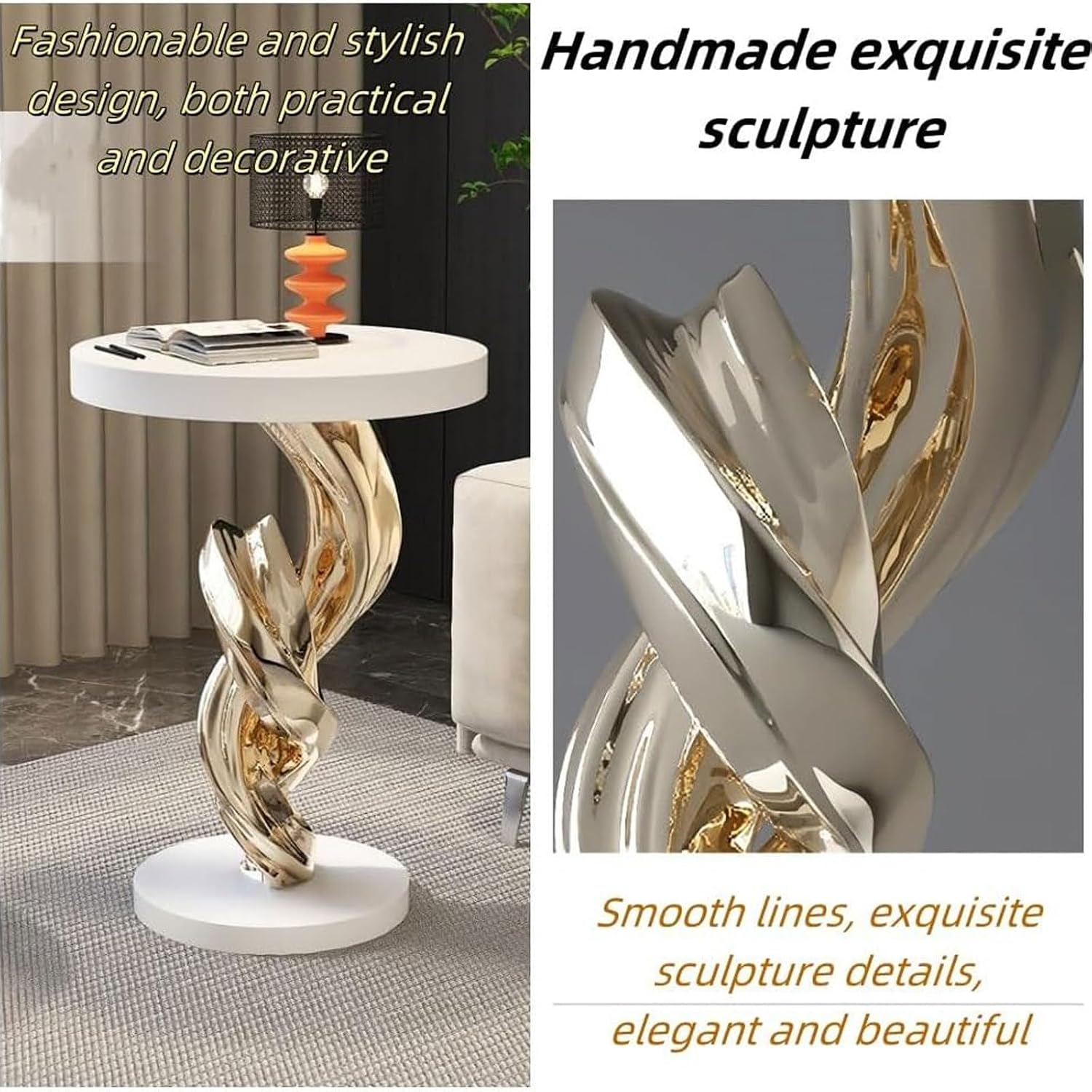 Modern Simple End Side Table,Abstract Art Side Table,Bedside Tables for Small Spaces,Resin Sculpture Side Tables,Elegant Nightstand,Sculpture Accent Bedside Tables for Living Room,Bedroom,Gol
