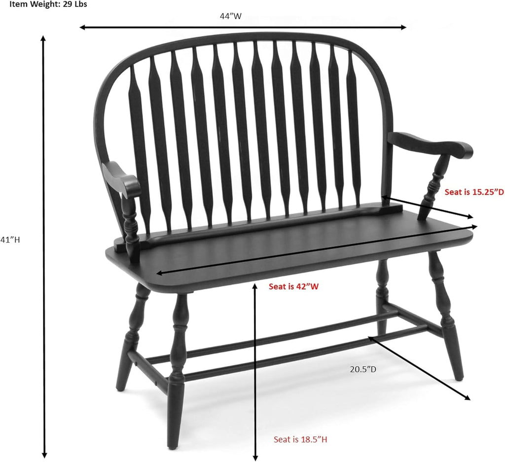 Carolina Living Windsor 44" Entryway Bench for Foyer, Entryway or Hallway, Antique Black
