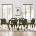 COLAMY Upholstered Dining Chairs Set of 6, Modern PU Leather Dining Room Kitchen Side Chair with Padded Seat and Wood Legs Restaurant/Cafe, Green