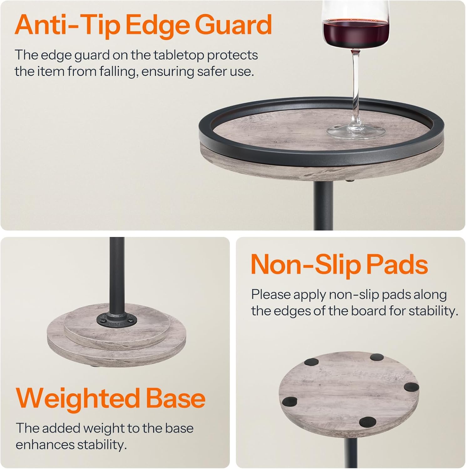 HOOBRO Small Round Side Table, Drink Table, Coffee Martini Table with Pedestal Accent for Small Spaces in Living Room, Bedroom, Sofa Couch, Greige and Black BG168BZ01