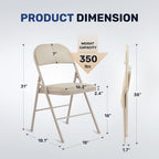 Simple Deluxe 2 Pack Folding Chairs, Plush Padded Leather Seats, Reinforced Metal Frame | Lightweight Collapsible Seats for Home, Office & All Occasions, Khaki