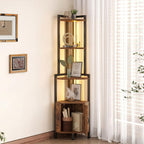 5-Tier LED Corner Cabinet Shelf, Rustic Brown Space-Saving Storage Organizer with Ambient Lighting, Freestanding Modern Farmhouse Shelf for Small Spaces