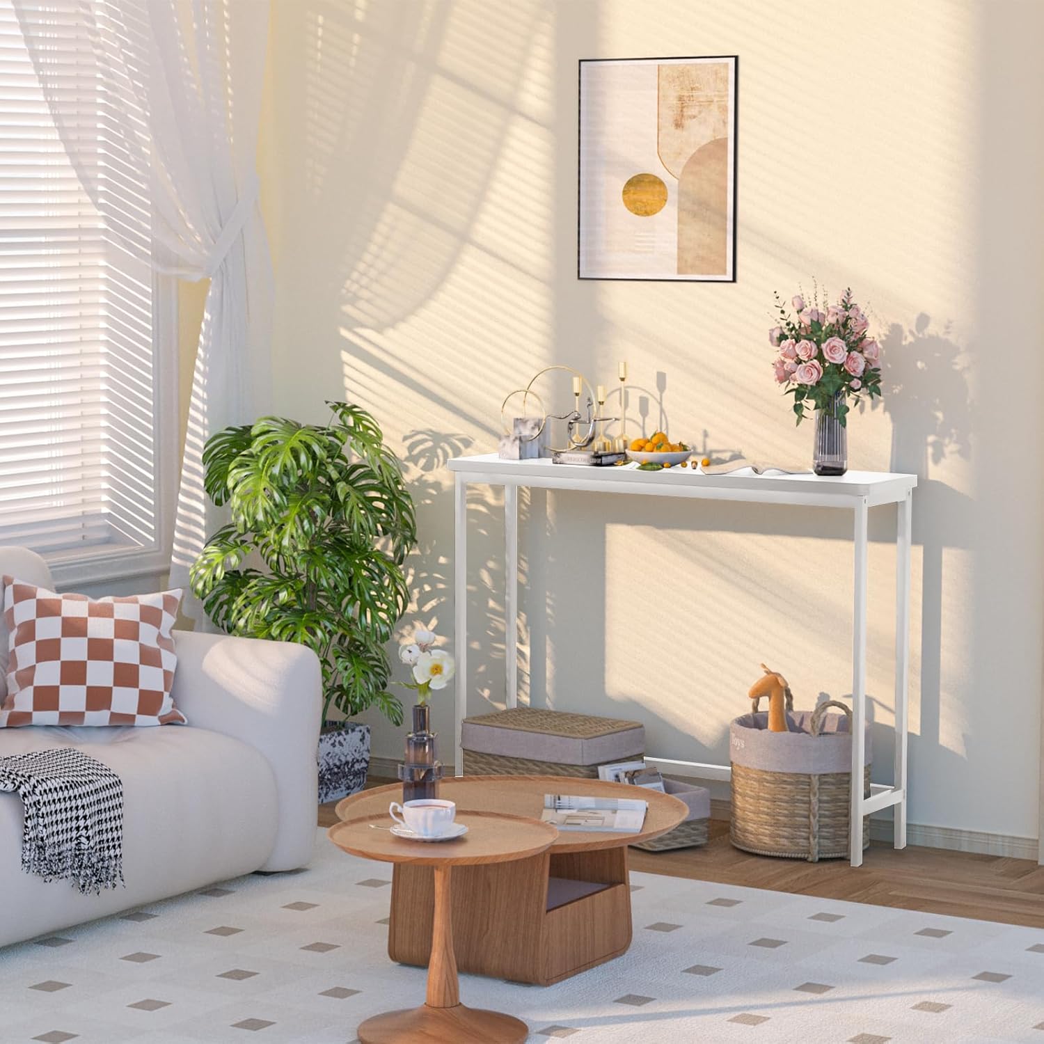 VASMIA Console Table, Entryway Table, Narrow Sofa Table, 39" Bamboo Hallway Table for Entryway, Living Room, Bedroom, Foyer, White