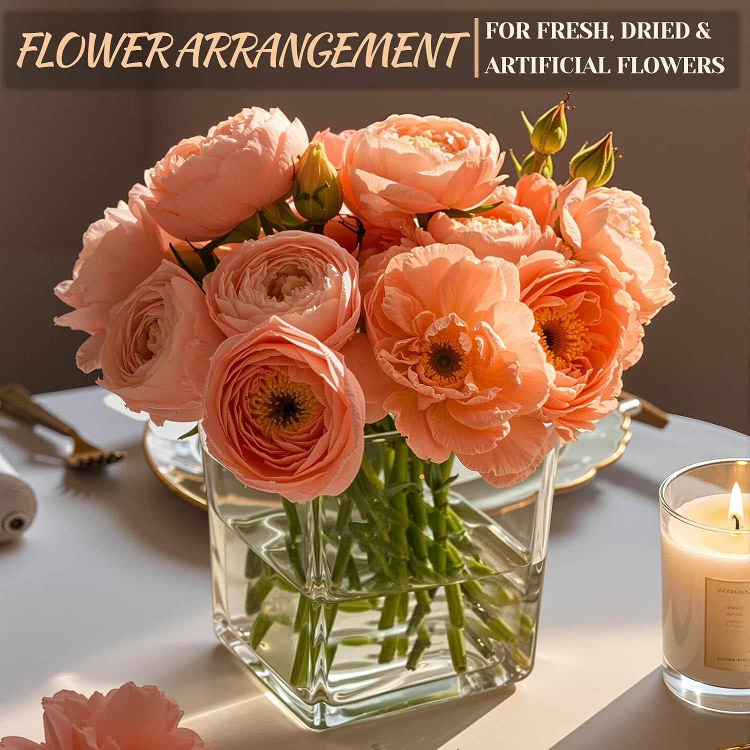 CONNOO 6 Pack Square Glass Vase 5" x 5" x 5", Clear Bulk Flower Vases for Centerpieces, Square Glass Cube Vase Floating Candle Holders for Wedding Party Home Decor