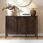 HULALA HOME Solid Wood Sideboard Cabinet with Storage, 47" Sideboard with Arched Doors & Adjustable Shelves, Media Console, Transitional Buffet Cabinet, Auburn