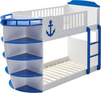 Sky Blue and White Twin,Twin Boat Shaped Bunk Bed