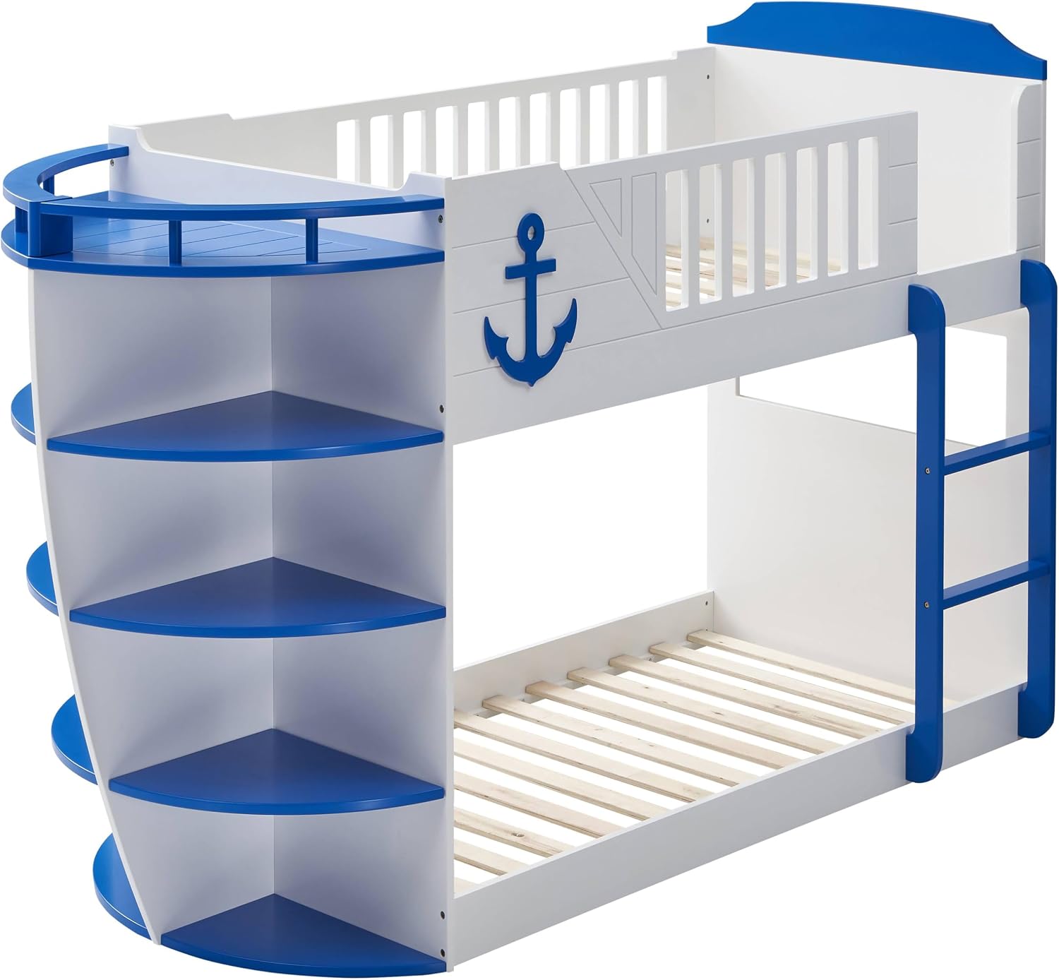 Sky Blue and White Twin,Twin Boat Shaped Bunk Bed
