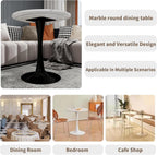 27.5" Round Side Table - White Marble Top with Tapered Pedestal Base, Modern Minimalist End Table for Living Room, Coffee Table with Sturdy Design, Easy to Clean,Black Base