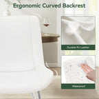 Vogue Furniture Direct Modern Dining Chairs Set of 2 - PU Leather Upholstered Armless Side Chairs with Metal Legs, Accent Chairs for Dining Room, Kitchen, Living Room (White, Silver Legs)