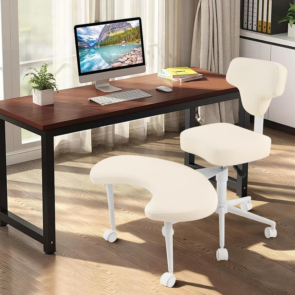 Ergonomic Cross Legged Chair with 360° Swivel Seat, Office Chair with Adjustable Footstool, Meditation Kneeling Chair for Office, Yoga, Home, 286.6 lbs Capacity, Height Adjustable (Beige)